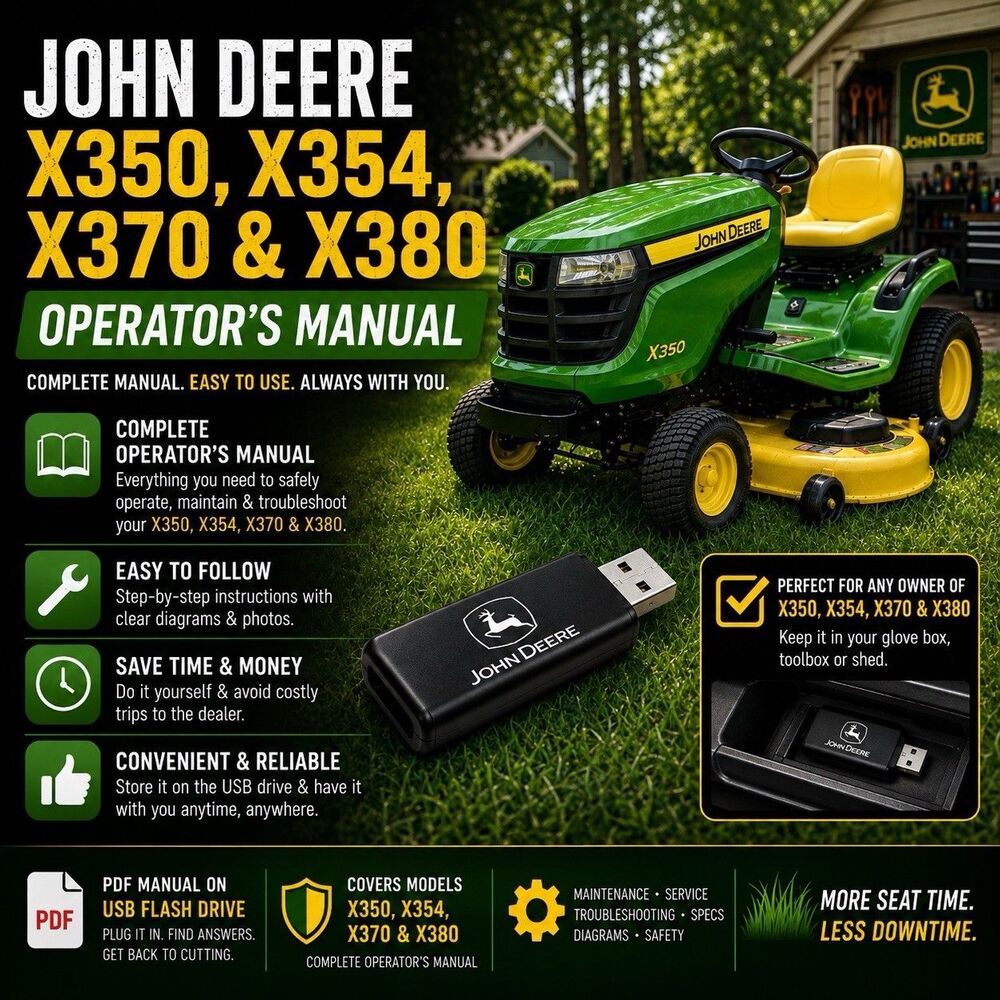 John Deere X350, X354, X370, X380 Owners Manual PDF USB flash Drive